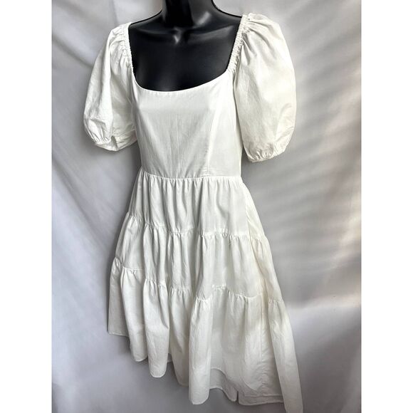 Vine Tree NWT White Tiered Cottagecore Midi Dress L Prairie Twist Balloon Sleeve - Picture 4 of 12